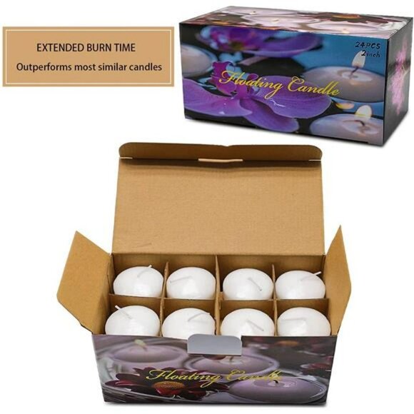 Natural Color Water Floating Mini Candle Discs for Weddings (24 Candles) - Picture 4 of 5
